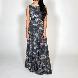 GESTUZ Bamboo Grey Printed Silk Tie-Dye Low Scoop Back Maxi Dress sz 36 S 6